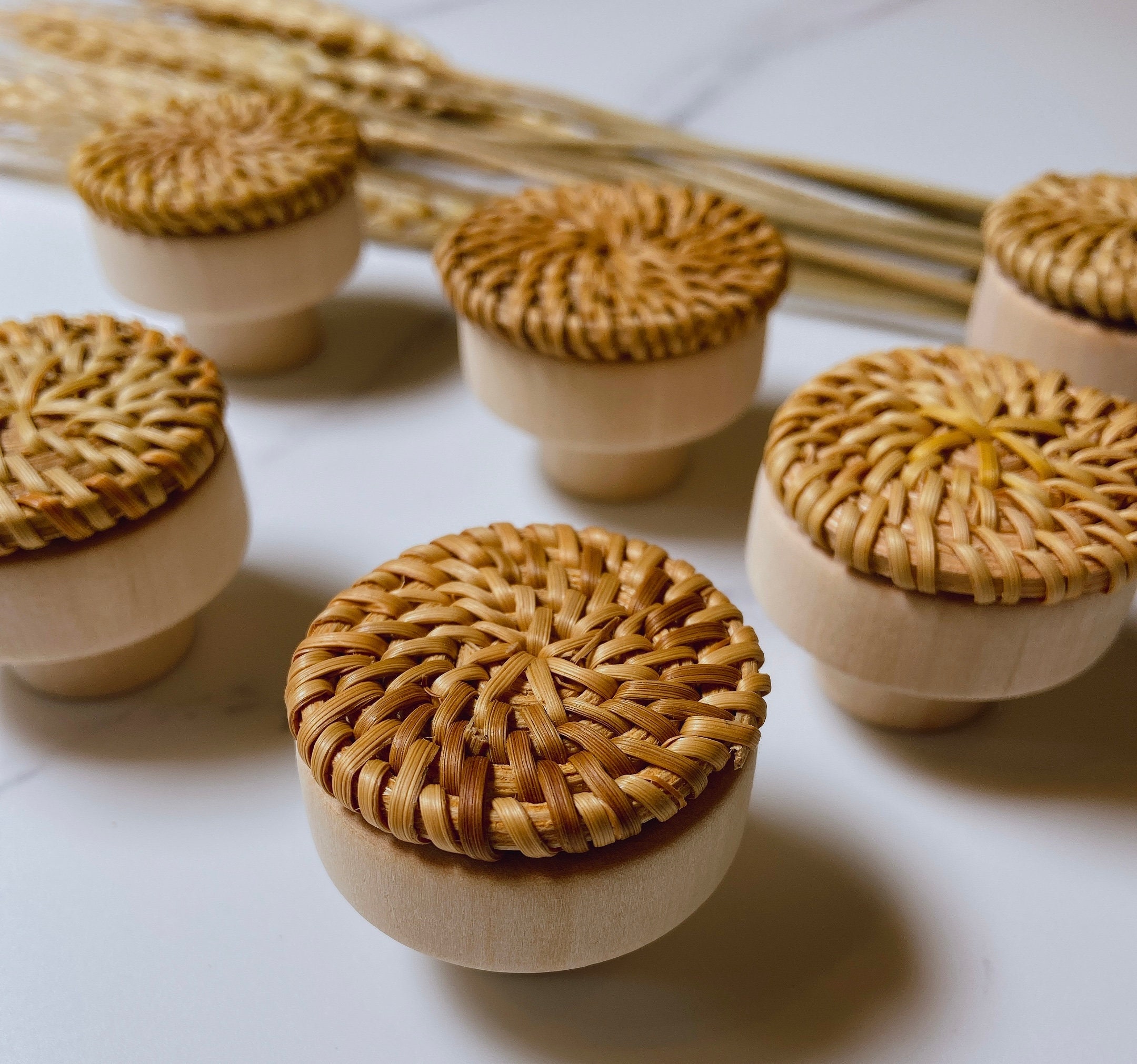 6 Pcs Handmade Natural Caramel Rattan Boho Door Knobs for Etsy