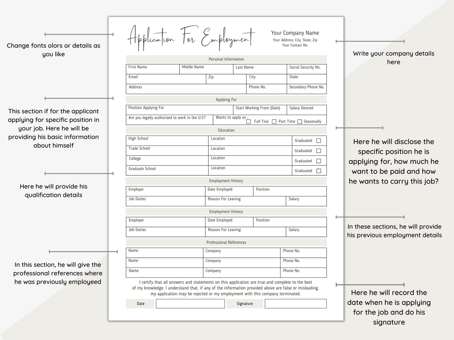 Employment Application Template Editable Canva Form For Etsy Espa a