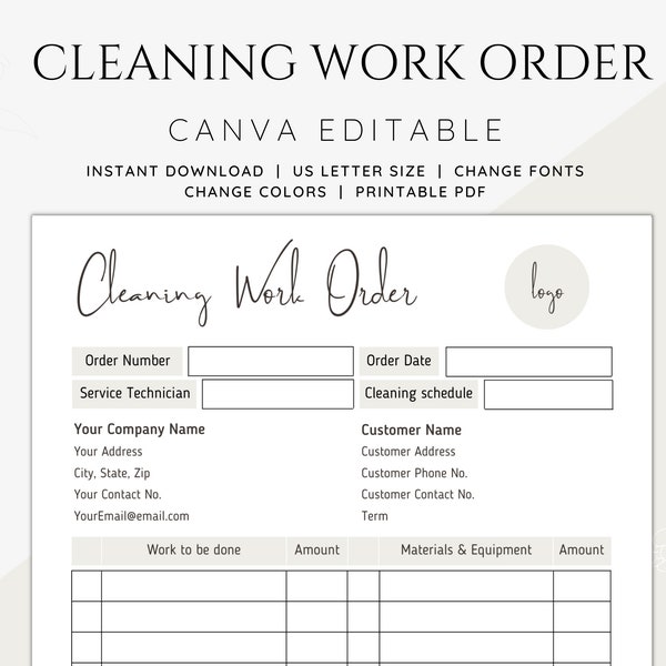 Cleaning Work Order Etsy