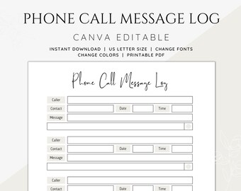 Printable Phone Message Log - Etsy
