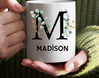Monogram Mug, Floral Letter Mug, Birthday Gift