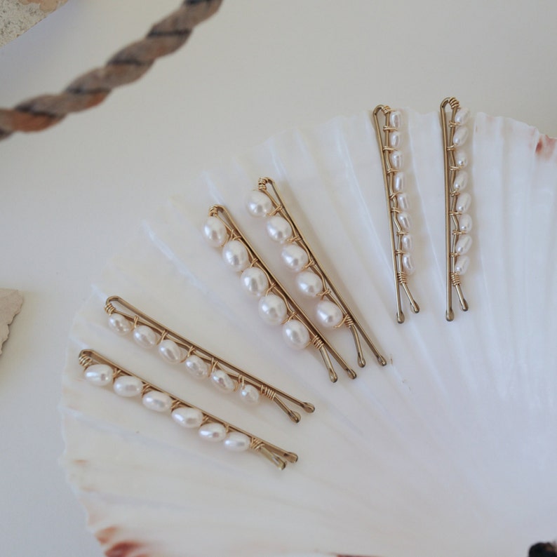 Perlen-Haarnadeln, Gold-Braut-Süßwasserperlen-Haarteil, minimalistische Haarspange, Gold-Bobby-Pins, Gold-Haarnadeln Bild 9