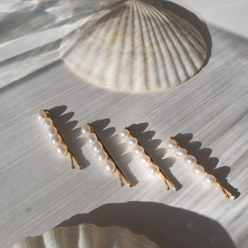 Perlen-Haarnadeln, Gold-Braut-Süßwasserperlen-Haarteil, minimalistische Haarspange, Gold-Bobby-Pins, Gold-Haarnadeln Bild 3