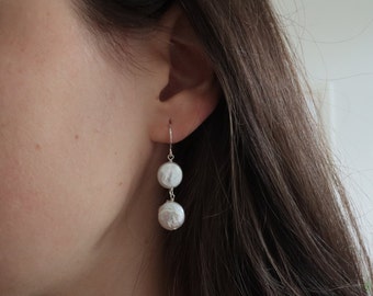 Sterling silver coin pearl earrings, Coin pearl earrings, Iridescent pearls earrings