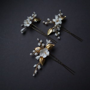 Weiße Blumen Haarnadeln, Braut Haarnadeln, Blumen Kopfschmuck, Vintage Hochzeit Haarspange, Haarnadeln Set Bild 2