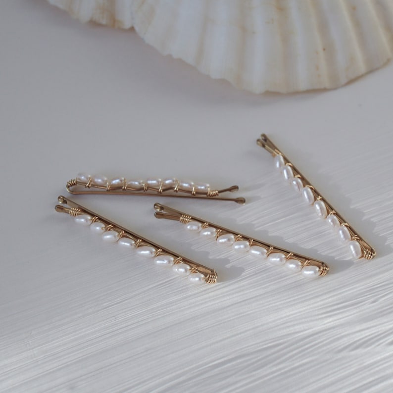 Perlen-Haarnadeln, Gold-Braut-Süßwasserperlen-Haarteil, minimalistische Haarspange, Gold-Bobby-Pins, Gold-Haarnadeln Bild 8