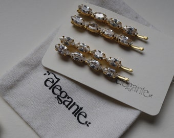 Forcine per capelli in cristallo da sposa in oro, set di forcine, pezzo di capelli in zirconi cubici, forcine dorate