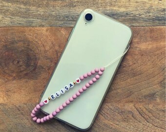 Beaded cell phone chain with name customizable, phone charm, cell phone strap, name band, cell phone accessories, letter band gift idea for him & her