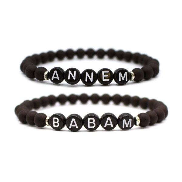 Perlenarmband Annem und Babam, Türkisches Armband, Mama und Papa Armband, Armband für Eltern