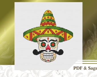 Mexikanische Zuckerschädel Stichmuster PDF, Tag der Toten Stichvorlage, Halloween Stickmuster