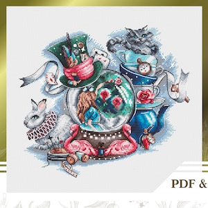 Alice in Wonderland cross stitch pattern PDF, Fairytale cross stitch chart instant download, Alice embroidery pattern