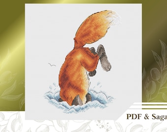 Cute fox сross stitch pattern PDF, Funny animal сross stitch chart instant download