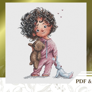 Baby meisje kruissteekpatroon PDF, dochter kruissteekdiagram direct downloaden, kinderkamer handborduurpatroon