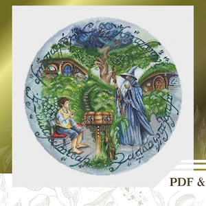 Fantasy cross stitch pattern PDF, Magic cross stitch chart instant download, Landscape hand embroidery pattern