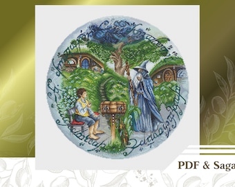Fantasy cross stitch pattern PDF, Magic cross stitch chart instant download, Landscape hand embroidery pattern