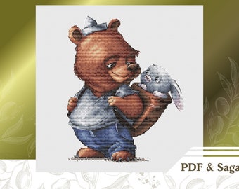 Baby сross stitch pattern PDF for beginners, Teddy bear сross stitch chart instant download, Nursery embroidery pattern