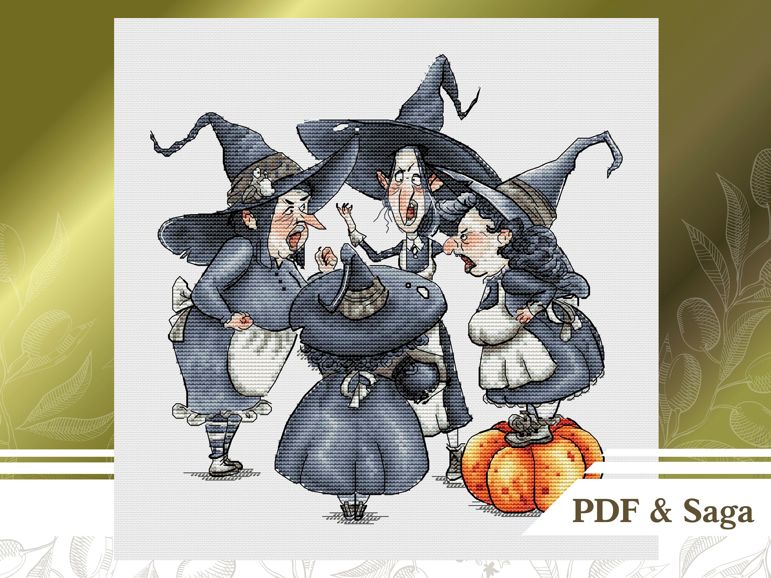 Witch сross stitch pattern PDF, Funny Halloween сross stitch chart instant download, Pumpkin cross stitch pattern