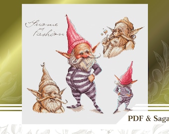 Funny gnome cross stitch pattern PDF, Scandinavian gnome cross stitch chart instant download, Christmas gnome embroidery pattern