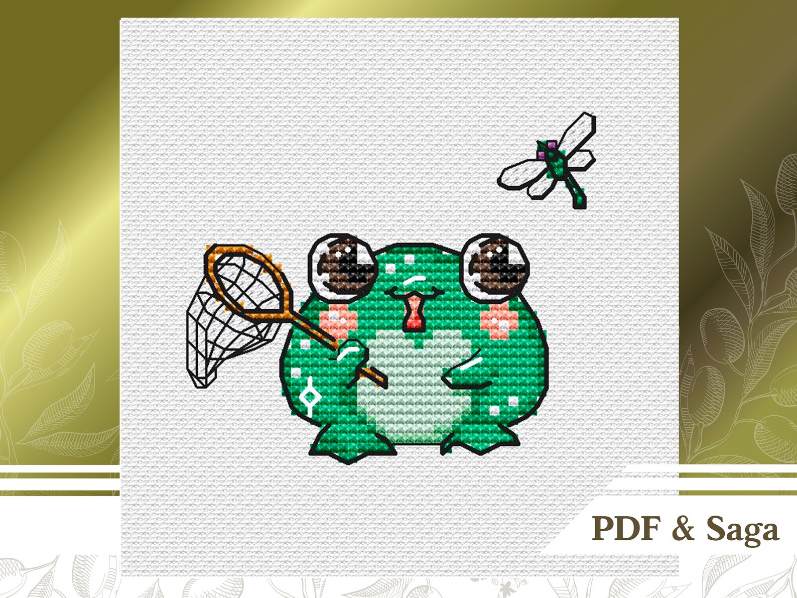 Frog Cross Stitch Pattern PDF for Beginners, Kawaii Cross Stitch Chart