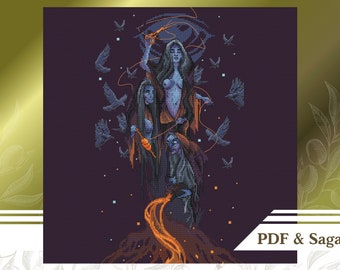 Greek mythology сross stitch pattern PDF Moiraes, Gothic сross stitch chart instant download, Horror cross stitch pattern