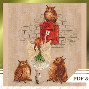 Fairy cross stitch pattern PDF, Fantasy cross stitch chart instant download, Baby embroidery pattern