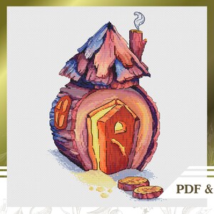 Fairy house cross stitch PDF, Counted cross stitch chart for Christmas stocking and ornaments instant download