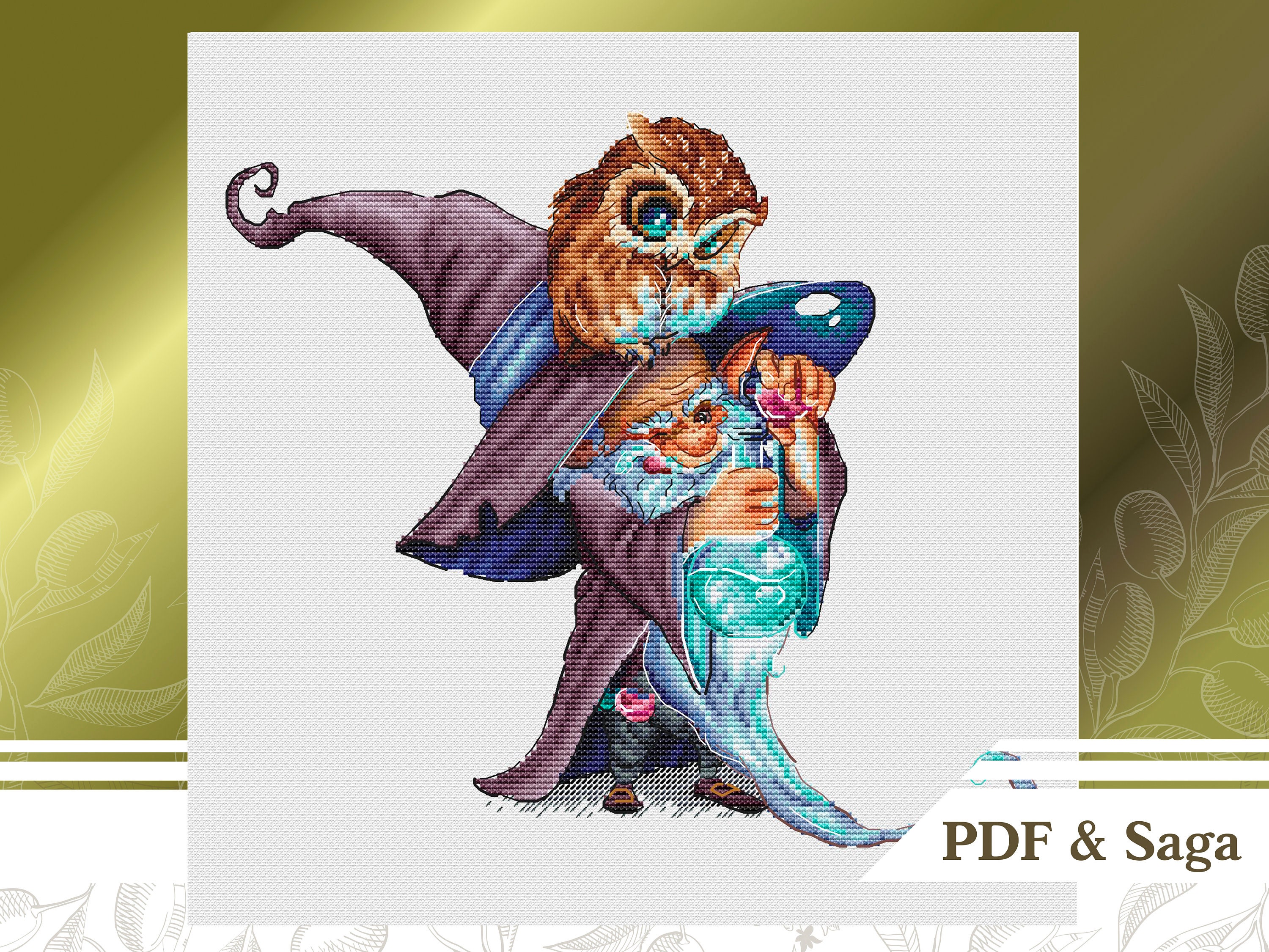 Gnome cross stitch pattern PDF, Magic cross stitch chart instant download, Halloween embroidery pattern