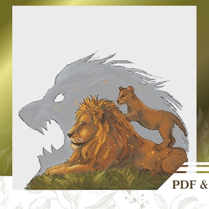 Lions cross Stichmuster PDF, Jungle cross Stichdiagramm sofortiger download, Vater Hand Stickmuster