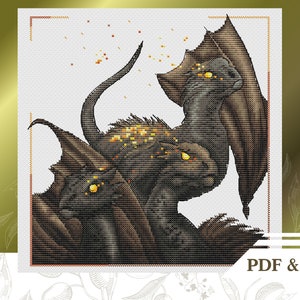 Three dragons сross stitch pattern PDF, Gothic сross stitch chart instant download, Fantasy cross stitch pattern