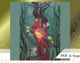 Mermaids сross stitch pattern PDF, Horror сross stitch chart instant download, Mythology cross stitch pattern