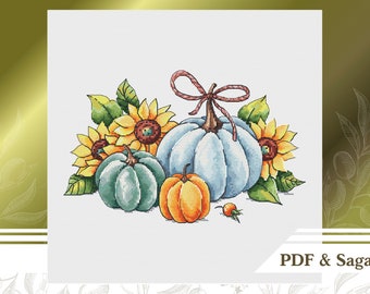 Pumpkins сross stitch pattern PDF, Thanksgiving day сross stitch chart instant download, Fall embroidery pattern
