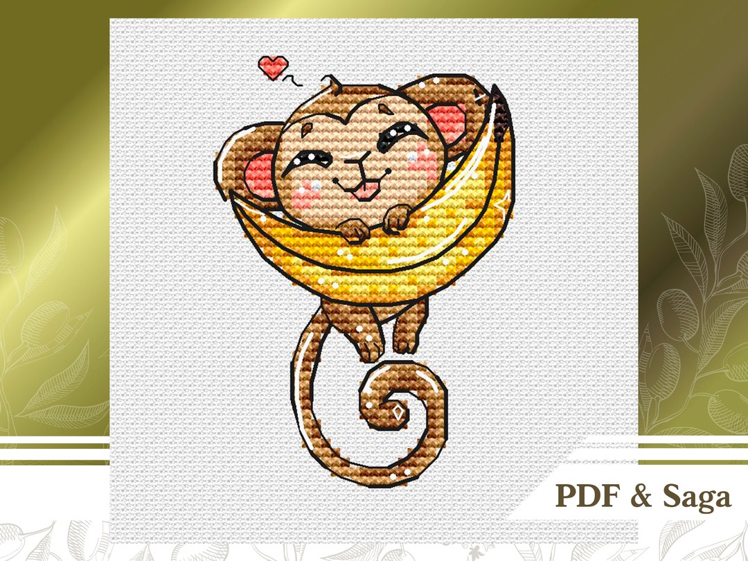 Monkey Cross Stitch Pattern PDF for Beginners, Jungle Cross Stitch ...