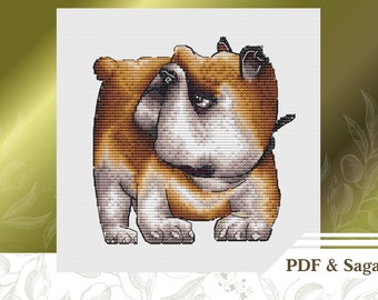 Bulldog сross stitch pattern for beginners PDF, Puppy сross stitch chart instant download, Dog lover gift DIY