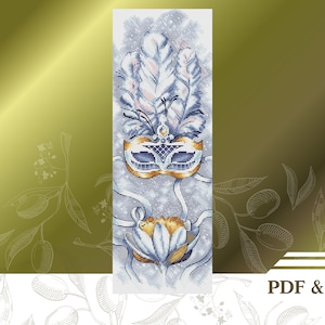 Carnival mask cross stitch pattern PDF and saga instant download, Venetian hand embroidery pattern