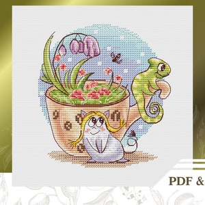 Fairy cross stitch pattern PDF, Woodland cross stitch chart instant download, Cute baby hand embroidery pattern