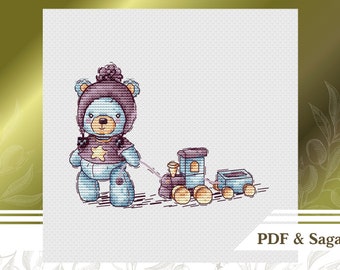 Teddy bear сross stitch pattern PDF, Baby boy сross stitch chart instant download, Boy nursery hand embroidery pattern