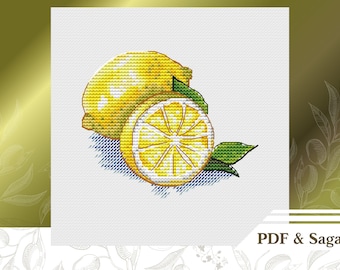 Lemon сross stitch pattern PDF and SAGA, kitchen hand embroidery pattern instant download