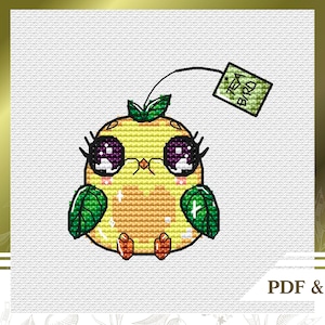 Kawaii cross stitch pattern funny PDF, Yellow bird cross stitch pattern instant download, Small hand embroidery pattern for beginners