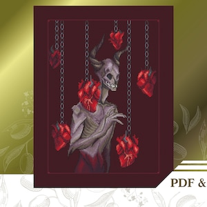 Patrón de puntada cruzada de terror PDF, gráfico de puntadas cruzadas de demonio descarga instantánea, patrón de bordado a mano de Halloween