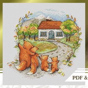 Fox kruissteekpatroon PDF, Thanksgiving kruissteekdiagram direct downloaden, herfsthandborduurpatroon