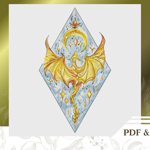 Dragon d'or сross stitch pattern PDF, Horoscope сross stitch chart téléchargement instantané, Astrology cross stitch pattern