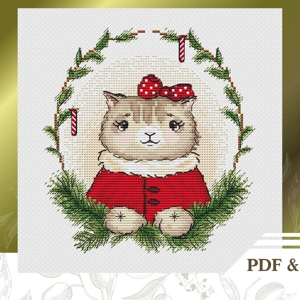 Christmas cat cross stitch pattern PDF instant download