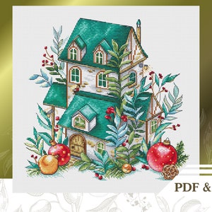 Christmas house cross stitch pattern PDF instant download