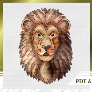 Löwen Kreuzstichmuster PDF, Safari Kreuzstichmuster, Dschungel Handstickmuster