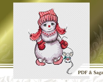 Lindo muñeco de nieve con un patrón de punto de cruz de ratón PDF descarga instantánea