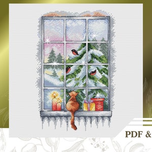 Winter landscape cross stitch pattern PDF instant download