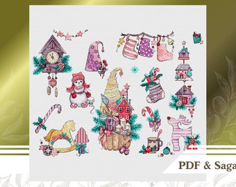Christmas cross stitch set PDF instant download for Christmas stocking and ornaments