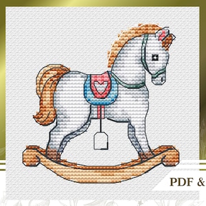 Speelgoedpaard kruissteekpatroon PDF direct downloaden, Baby handborduurpatroon