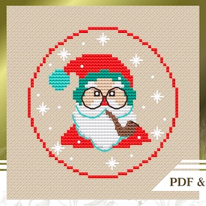 Santa Claus cross stitch pattern PDF, Ornament counted cross stitch chart, Easy Christmas hand embroidery pattern