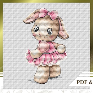 Baby girl сross stitch pattern PDF, Bunny hand embroidery pattern instant download